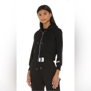 Adam Selman Sport Shrunken Hoodie Black Active Wear Zipper